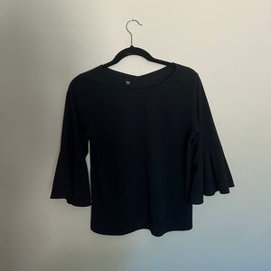 UNIQLO Black Ruffle Sleeve Shirt